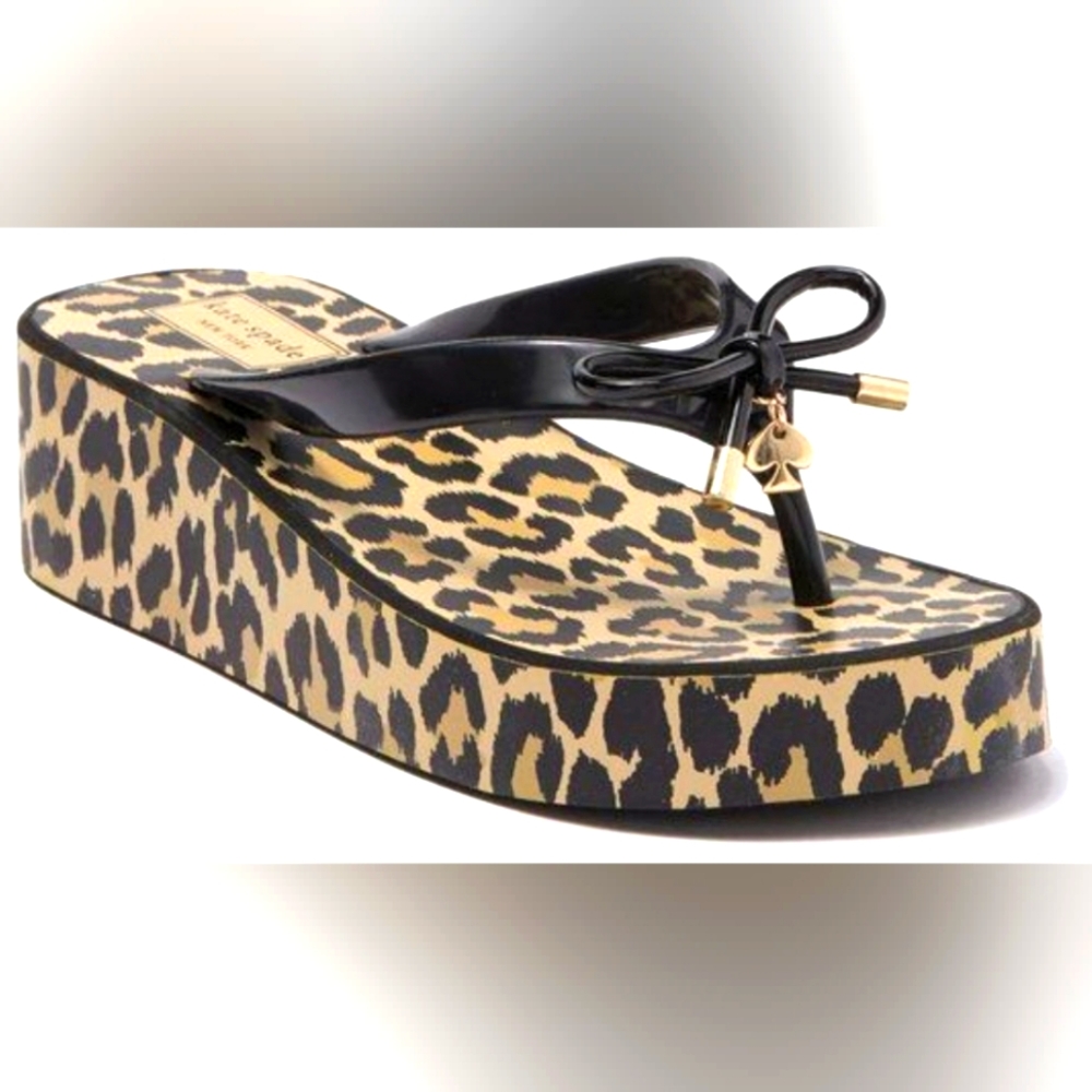 Kate SPADE DESIGNER RHETT LEOPARD Wedge PRINT SANDAL THONG FLIP FLOP 8